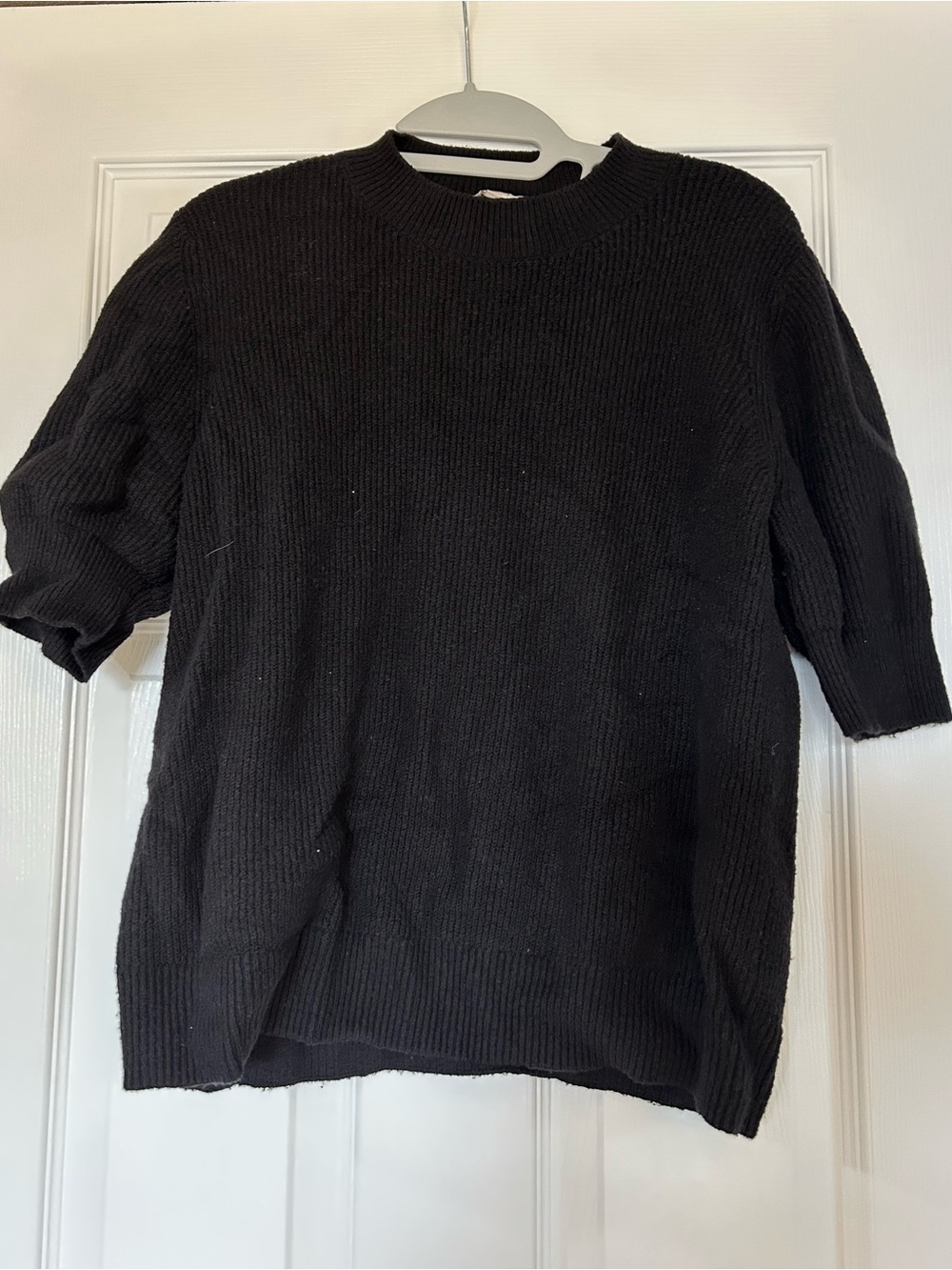 LOFT Black Short-Sleeve Mockneck Sweater
